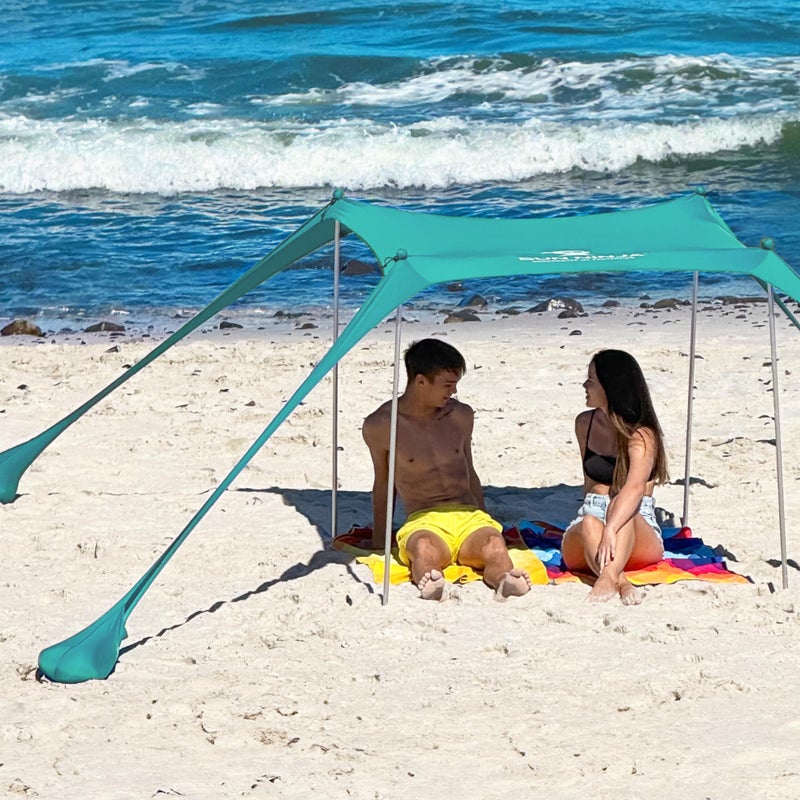 SUN NINJA Beach Tent Sun Shelter UPF50+ - Easy Pop Up Beach Canopy - Outdoor Shade for Camping Trips, Fishing, Backyard Fun Picnics - Sand Shovel, Ground Pegs & Stability Poles - Image 2